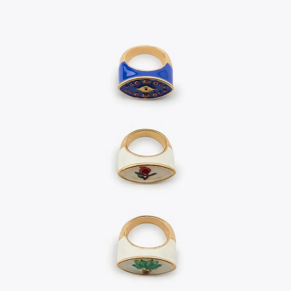 NWT Zara 3-Pack Palm Tree Flower Rings